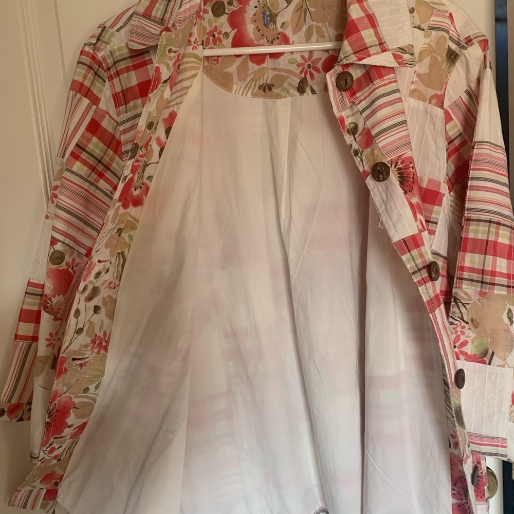 Patchwork Floral Plaid Women's Jacket Fully Lined 3/4 Length Sleeves SidePockets - Picture 8 of 8